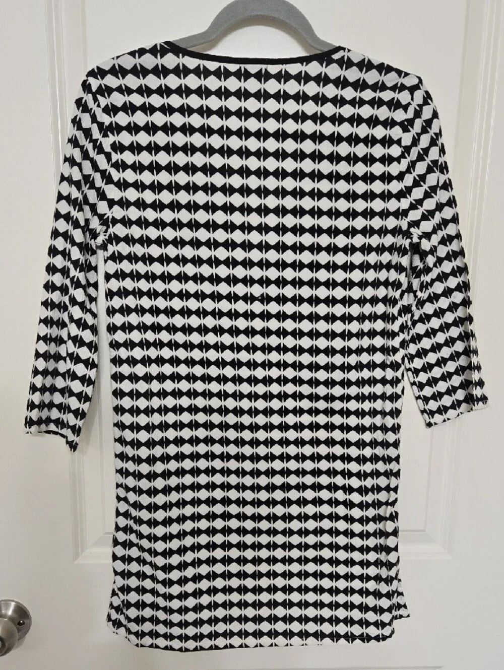 J. Crew Black and White Geometric V-Neck Tunic